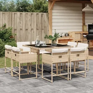 Comparateur de prix : vidaXL Ensemble à manger de jardin et coussins 9 pcs beige Poly rotin