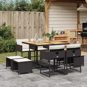 Vidaxl - Ensemble à manger de jardin 9pcs coussins noir résine tressée pas cher