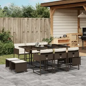 vidaXL Vidaxl Ensemble À Manger De Jardin Et Coussins 11 Pcs Marron Rotin pas cher