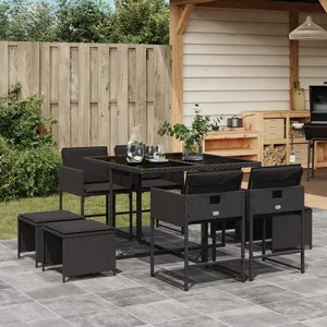 vidaXL Ensemble à manger de jardin 9pcs coussins noir résine tressée pas cher