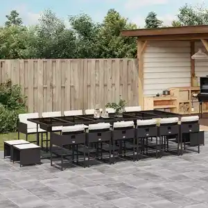 vidaXL Ensemble à manger de jardin 17 pcs coussins noir résine tressée pas cher