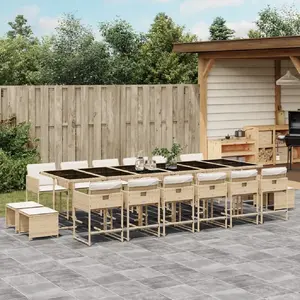 vidaXL Ensemble à manger de jardin et coussins 17 pcs beige pas cher