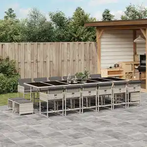 vidaXL Ensemble à manger de jardin et coussins 17 pcs gris clair rotin pas cher