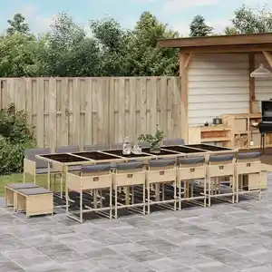 vidaXL Ensemble à manger de jardin et coussins 17 pcs mélange beige pas cher
