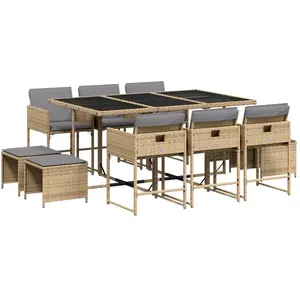 vidaXL 11-delige Tuinset met kussens poly rattan gemengd beige3278099 pas cher