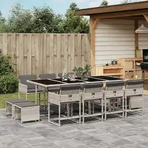Vidaxl ensemble à manger de jardin et coussins 13 pcs gris clair rotin pas cher