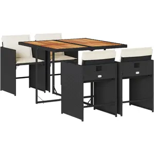 vidaXL Ensemble à manger de jardin coussins 5pcs Noir Résine tressée pas cher