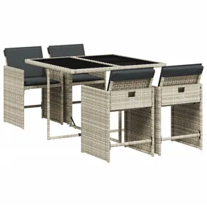 vidaXL Ensemble à manger de jardin et coussins 5 pcs gris clair rotin pas cher