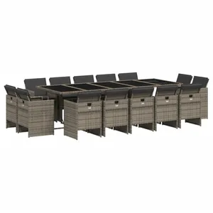 vidaXL Ensemble à manger de jardin 15 pcs coussins gris résine tressée pas cher