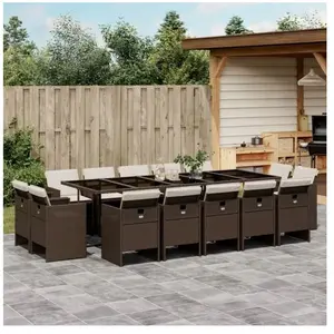 vidaXL Ensemble à manger de jardin avec coussins 15 pcs marron rotin pas cher