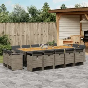 vidaXL Ensemble à manger de jardin 15 pcs coussins gris résine tressée pas cher