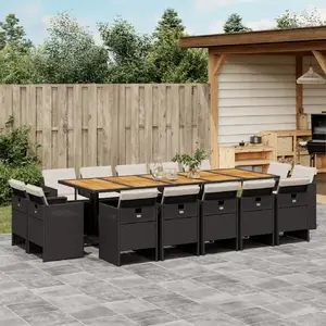 Comparateur de prix : vidaXL Ensemble à manger de jardin 15 pcs coussins noir résine tressée