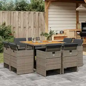vidaXL Ensemble à manger de jardin 9 pcs coussins gris résine tressée pas cher