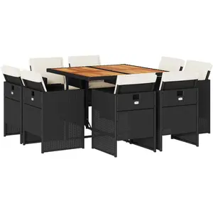 vidaXL Ensemble à manger de jardin 9pcs coussins noir résine tressée pas cher