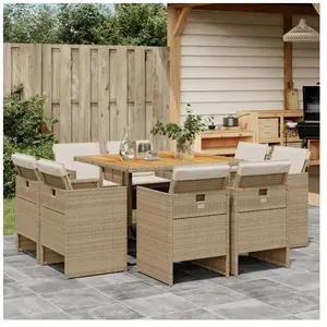 vidaXL Ensemble à manger de jardin et coussins 9 pcs beige Poly rotin pas cher