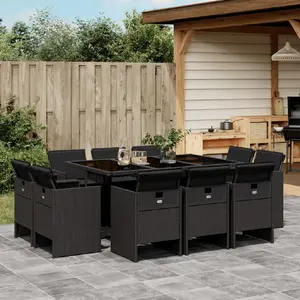 vidaXL Ensemble à manger de jardin 11 pcs coussins noir résine tressée pas cher