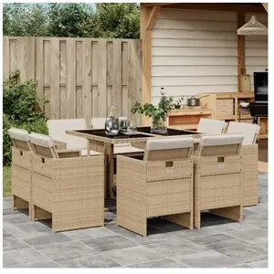 vidaXL Ensemble à manger de jardin et coussins 9 pcs beige Poly rotin pas cher