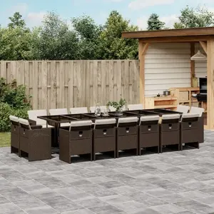 vidaXL Ensemble à manger de jardin et coussins 17 pcs marron rotin pas cher