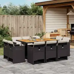 vidaXL Ensemble à manger de jardin 11 pcs coussins noir résine tressée pas cher