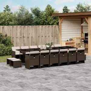 vidaXL Ensemble à manger de jardin et coussins 17 pcs marron rotin pas cher