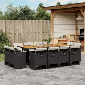 vidaXL Ensemble à manger de jardin 13 pcs coussins noir résine tressée pas cher