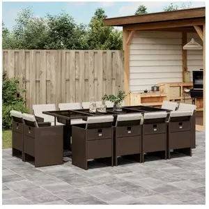 vidaXL Ensemble à manger de jardin avec coussins 13 pcs marron rotin pas cher