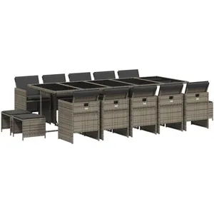 vidaXL Ensemble à manger de jardin 15 pcs coussins gris résine tressée pas cher