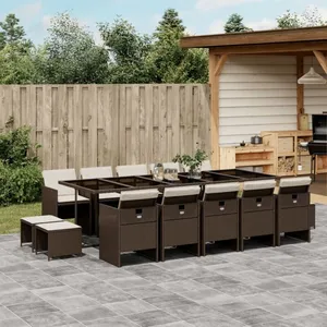 vidaXL Ensemble à manger de jardin avec coussins 15 pcs marron rotin pas cher
