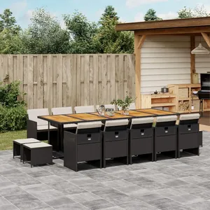 Comparateur de prix : vidaXL Ensemble à manger de jardin 15 pcs coussins noir résine tressée
