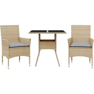vidaXL Ensemble à manger de jardin et coussins 3 pcs beige rotin verre pas cher