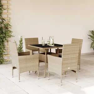 vidaXL Ensemble à manger de jardin et coussins 5 pcs beige rotin verre pas cher