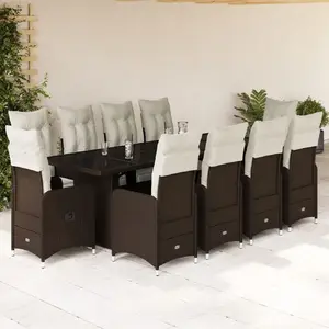 Comparateur de prix : vidaXL Ensemble de bistro de jardin 11 pcs coussins marron poly rotin