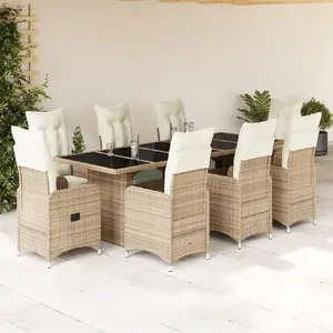 Comparateur de prix : vidaXL Ensemble de bistro de jardin 9 pcs coussins beige poly rotin