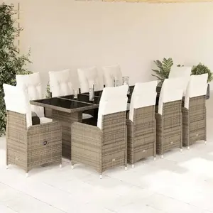 vidaXL Ensemble de bistro de jardin 11 pcs coussins beige poly rotin pas cher