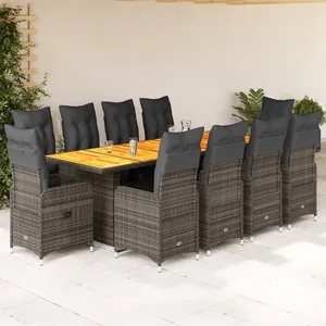 vidaXL Ensemble de bistro de jardin 11 pcs coussins gris poly rotin pas cher