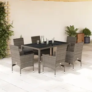 vidaXL Ensemble à manger de jardin et coussins 7 pcs gris rotin verre pas cher