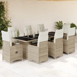 vidaXL Ensemble de bistro de jardin 9 pcs coussins beige poly rotin pas cher