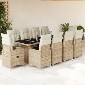 vidaXL Ensemble de bistro de jardin 11 pcs coussins beige poly rotin pas cher