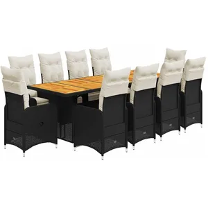 vidaXL Ensemble de bistro de jardin 11 pcs coussins noir poly rotin pas cher