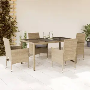 vidaXL Ensemble à manger de jardin et coussins 5 pcs beige rotin verre pas cher