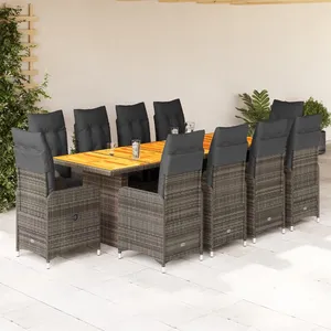 vidaXL Ensemble de bistro de jardin 11 pcs coussins gris poly rotin pas cher
