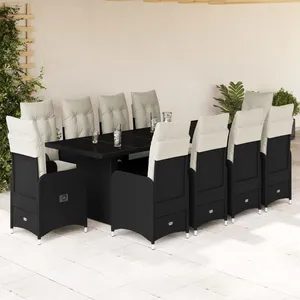 vidaXL Ensemble de bistro de jardin 11 pcs coussins noir poly rotin pas cher