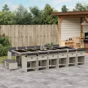 vidaXL Ensemble à manger de jardin et coussins 17 pcs gris clair rotin pas cher