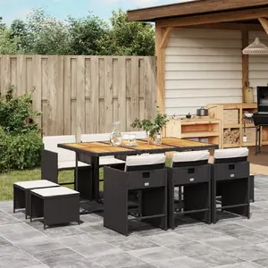 vidaXL Ensemble à manger de jardin 11 pcs coussins noir résine tressée pas cher