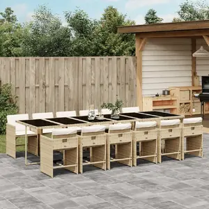vidaXL Ensemble à manger de jardin et coussins 13 pcs beige pas cher