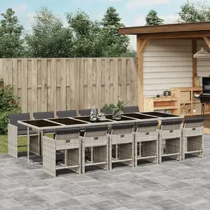 vidaXL Ensemble à manger de jardin et coussins 13 pcs gris clair rotin pas cher