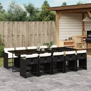 vidaXL Ensemble à manger de jardin 11 pcs coussins noir résine tressée pas cher