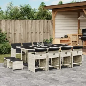vidaXL Ensemble à manger de jardin et coussins 13 pcs gris clair rotin pas cher