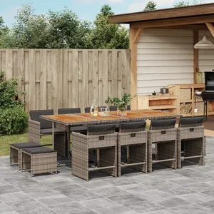 vidaXL Ensemble à manger de jardin coussins 13 pcs gris résine tressée pas cher