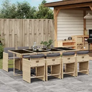vidaXL Ensemble à manger de jardin et coussins 9 pcs mélange beige pas cher